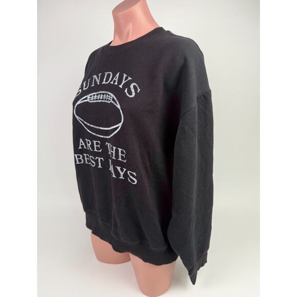 Victoria's Secret PINK Sundays are the Best Day Crew Neck Black Sweatshirt Sz L - Picture 2 of 8